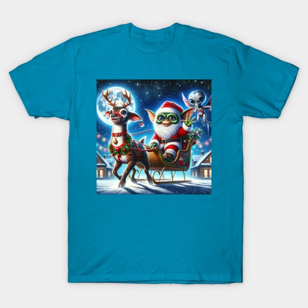 Christmas Gremlin and Alien T-Shirt by TooplesArt